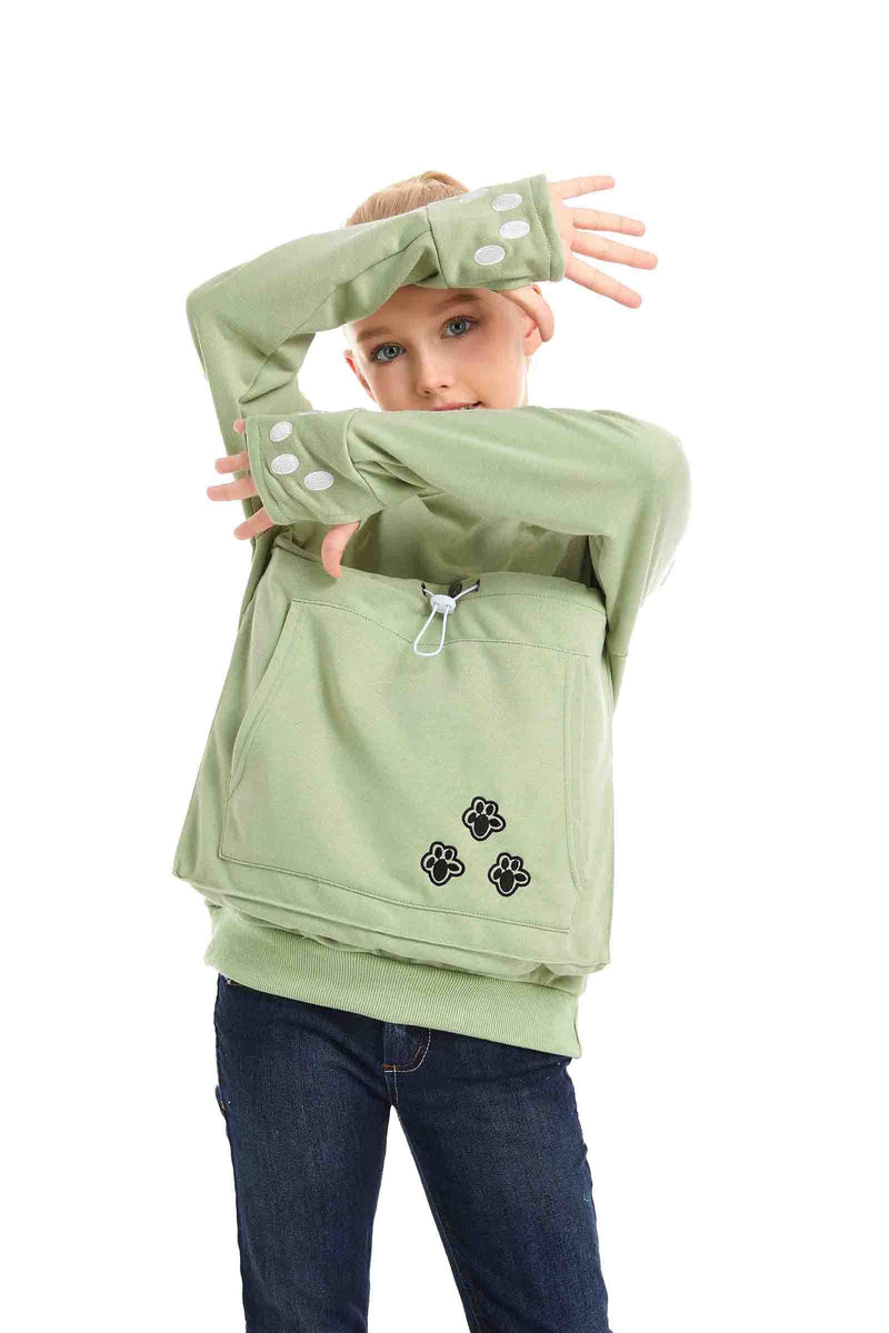 LINYUCHEN Boys Girls Cat Pouch Hoodie - Kitten Puppy Carrier Holder Sweatshirt Long Sleeve Cat Ear Pullover Tops 12-13 Years Green - PawsPlanet Australia