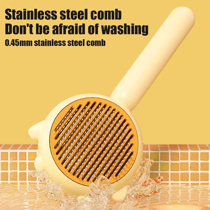 Pet Hair Brush with Release Button, Self Cleaning Cat Brush Pet Comb for Shedding Pet Hair Brush for Grooming Long and Short Hair Cats Dogs - Yellow - PawsPlanet Australia