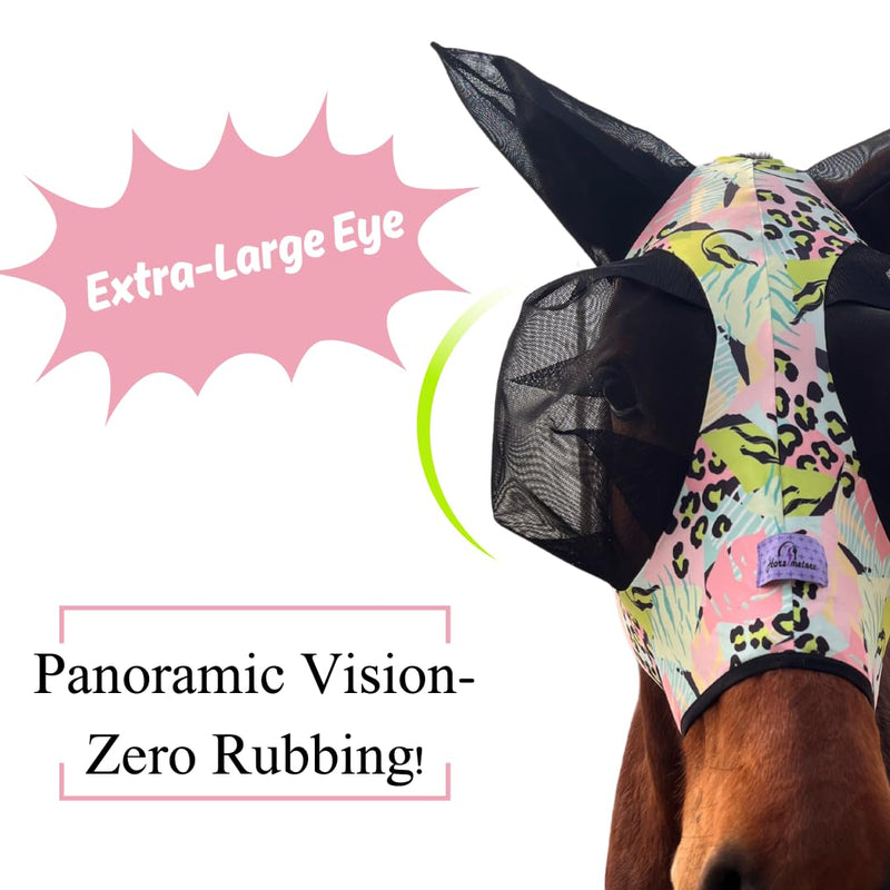 Stretchy Horse Fly Mask with Extra-Large Eyes & Mane Opening – Soft, Breathable Fly Mask for Horses, Tangle-Free Design, Enhanced Visibility (Pink and Blue Stripes, Full (Large)) Pink and Blue Stripes Full (Large)