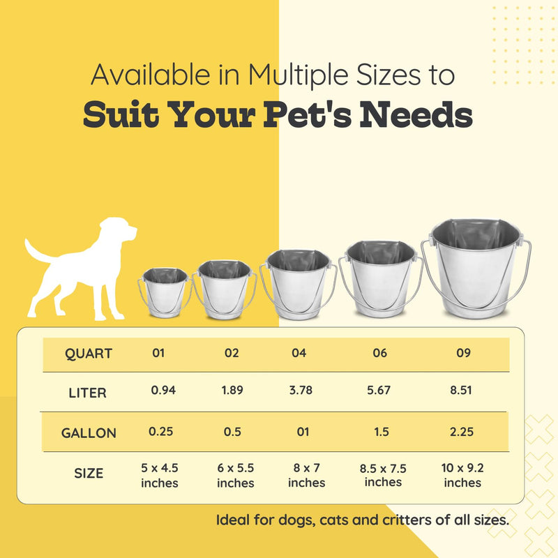 9 Quart Stainless Steel Flat Side Bucket | Durable Heavy Duty Food & Water Feeding Pails for Dog Goat Sheep horse | Fits kennels Cage Critter Crates Hanging Pet Pail | Multipurpose Bucket 9 Quarts - PawsPlanet Australia