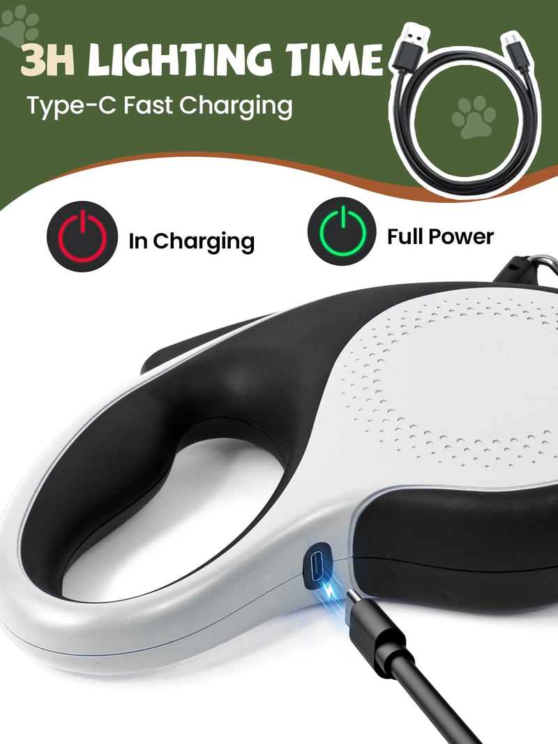 Retractable Dog Leash with Led Light, Douexio 16ft Heavy Duty Dog Leash Retractable for Medium Large Dogs Up to 110lbs,360° Tangle-Free, One-Button Control, High Strength Hook (White, 66-110lbs) White - PawsPlanet Australia