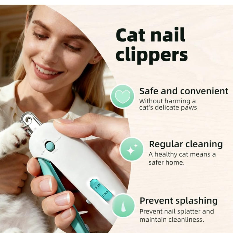 Cat Nail Clipper with Hidden File & Debris Catcher -Gentle Round-Hole(1–3.5 mm)，Trimmer for Kittens & Indoor Cats | Anti-Splash Claw Cutter for Grooming (Blue) Blue