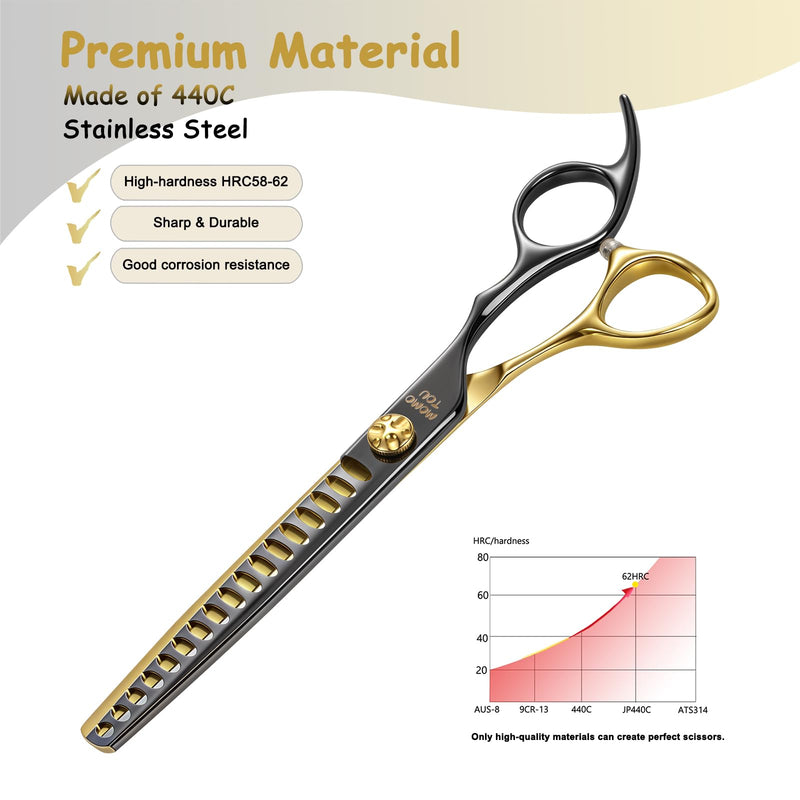 7.5'' Chunker Dog Grooming Scissors with Decorative Screw Sharp and Durable Black and Golden 440C Stainless Steel Dog Thinner Shears Easy Use for Groomers and Beginners. Chunker Scissors 7.5''