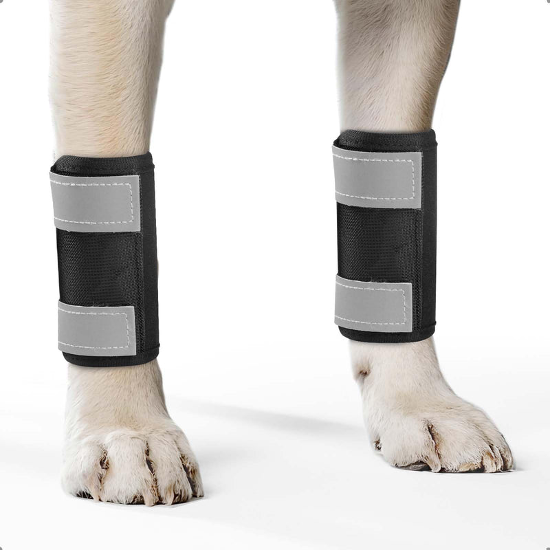 OHCOZZY Dog Front Leg Brace 2Packs with Reflective Straps, Leg Splint Provides Joint Support and Against Lick, Leg Wrap Protector for Wound Injury and Sprain Healing,S S Black