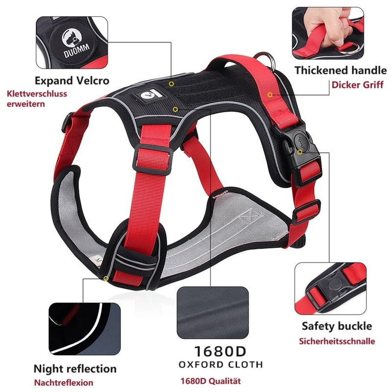 Dog Harness with Handle Tactical Large,No Pull Adjustable Reflective Military Dogs Vest for Labrador Retriever,Husky, German Shepherd Dog (Black/Red, Large) Black/Red - PawsPlanet Australia
