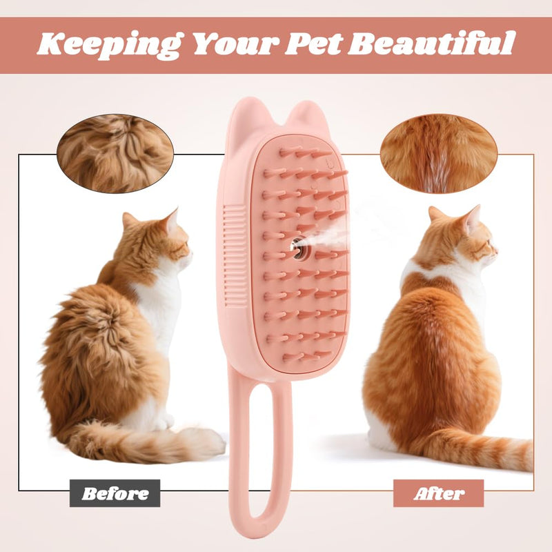Cat Steam Brush for Shedding, 4 in 1 Rechargeable Steam Brush with Foldable Handle for Cats and Dogs, Pet Comb for Cats, Massage, Cleaning, Shedding & Combing All In One(COLOR:Pink) Pink - PawsPlanet Australia