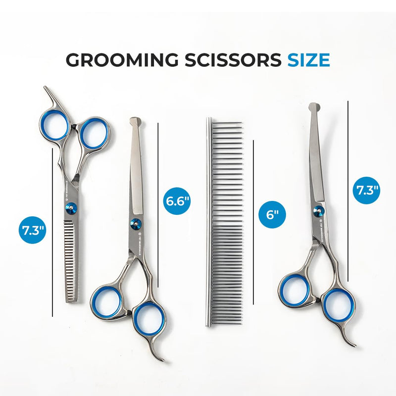 Professional Pet Grooming Kit 5-in-1 - Stainless Steel Trimming Scissors Set with Straight Hair Comb for Small and Large Pets - PawsPlanet Australia