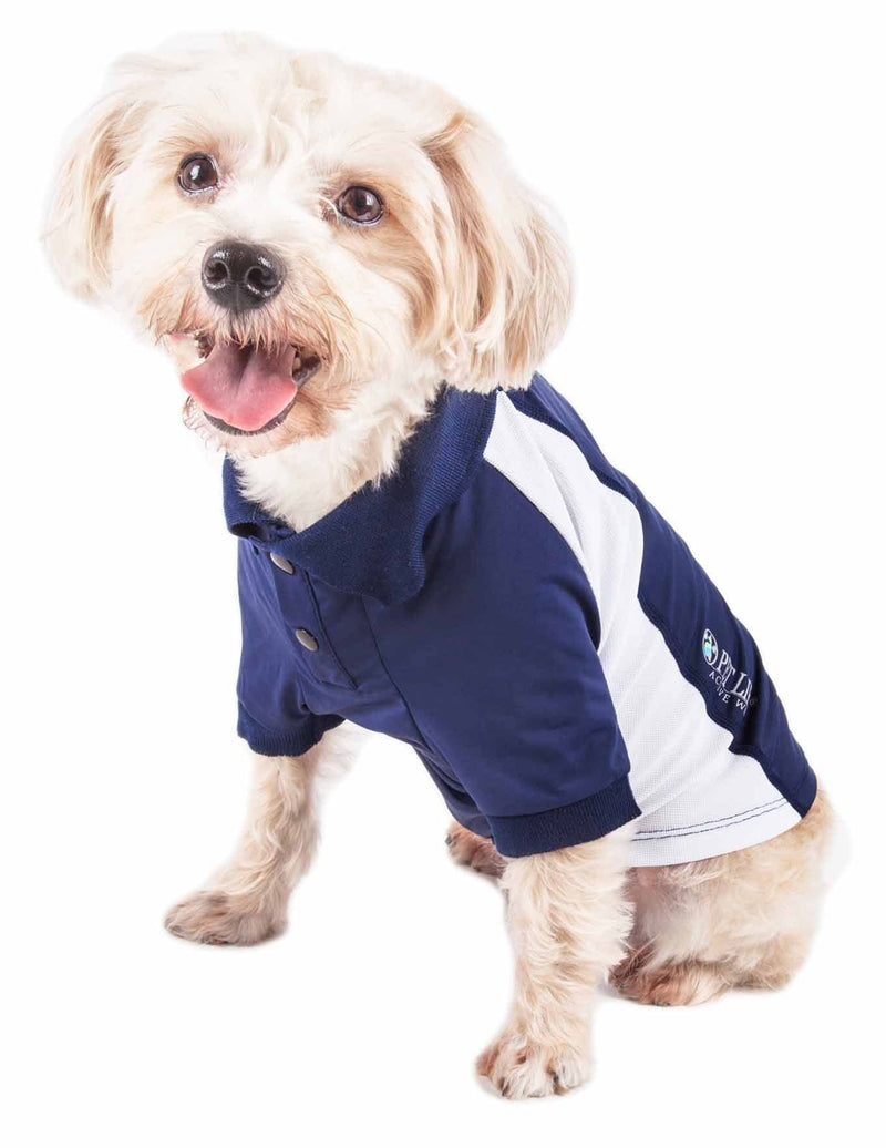 Pet Life ® Active 'Barko Pawlo' Relax-Stretch Wick-Proof Performance Dog Polo T-Shirt, Medium, Navy Navy With White - PawsPlanet Australia
