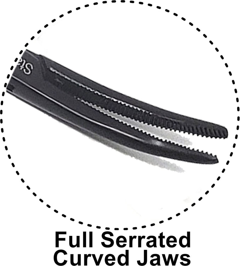 Dog Pet Ear/Nose Hair Puller Grooming Hemostat Locking Forceps Curved Pliers, 5.5" (14cm) Full Serrated Clamps Stainless Steel (All Black) All Black - PawsPlanet Australia