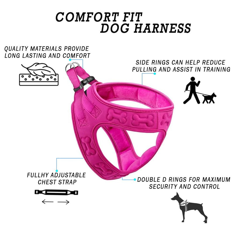 Comfort fit Step-in Dog & Puppy Harness - Comfortable All Weather Dog Vest Harness: Adjustable, Soft Padded, Easy to Put-on for Small, Medium-Sized Dogs (Plush Both Side Velvet) S (Chest 14.5"-17") Pink Plush - PawsPlanet Australia