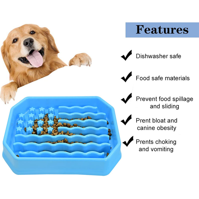 Dog Bowls Slow Feeder, Dog/Cat Puzzle Feeder Bloat Stop to Slow Down Eating,Large Medium Small Breed & Puppy Dog Slow Feeder Bowl (Blue Star)