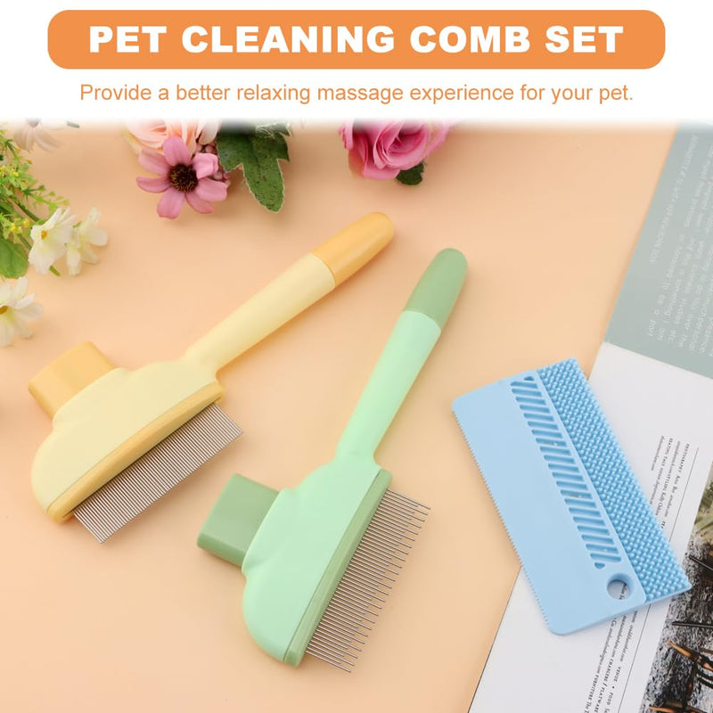 Pet Comb for Dogs Cats Brush, Flea Comb with Long Short Stainless Steel, Self-Cleaning Pet Brush for Shedding - PawsPlanet Australia