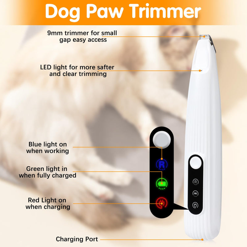 Upgraded Dog Paw Trimmer with LED Light,Pet Hair Trimmer,pet paw Trimmer,Smart Display,Rechargeable Pet Clippers for Small Dogs Cats Trimming Paws, Eyes, Ears, Face, and Rump - PawsPlanet Australia