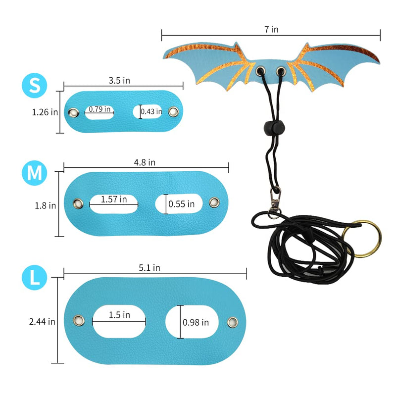 Adjustable Bearded Dragon Leash Harness,3 Size Pack Leather Wings Safty Walking Leash for Bearded Dragon Lizard Reptiles (Blue) Blue - PawsPlanet Australia