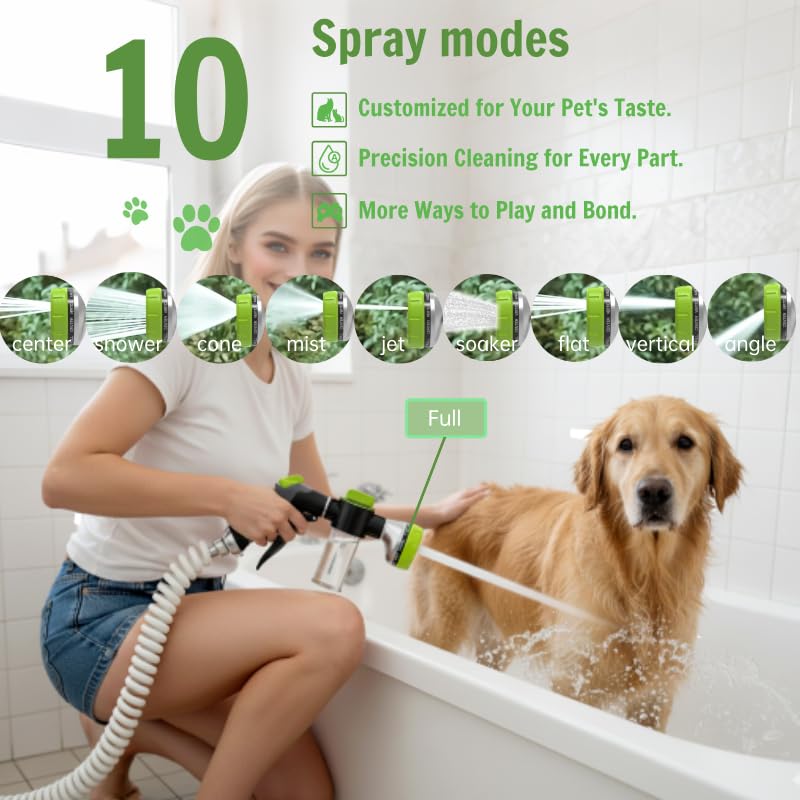 Dog Washing Hose Attachment, 10 Spray Modes and Adjustable Water Pressure Garden Hose Nozzle with Soap Dispenser for Dog Cat Bathing, Also Adopted in Watering Flowers, Car Wash - PawsPlanet Australia