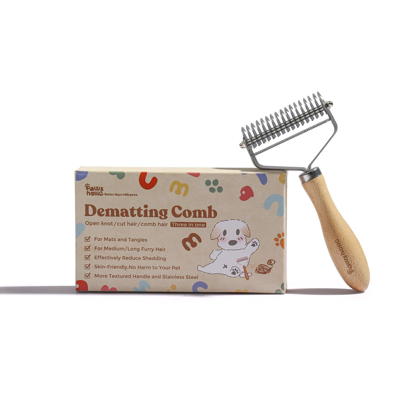 3-in-1 Professional Pet Shedding Dematting Comb - Deshedding Undercoat Rake for Dogs with Stainless Steel Blades Metal Pet Brush with Wood Handle Matted Hair Detangling Thinning and Shedding Upgraded 3-in-1 Comb - PawsPlanet Australia