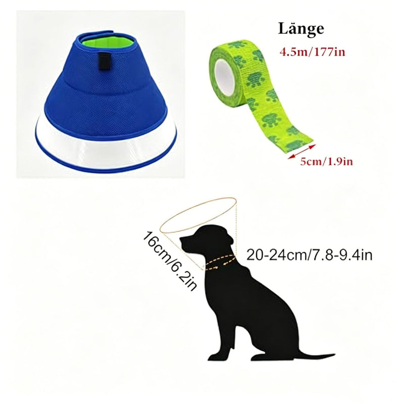 Soft Dog Cone Collar for Dogs After Surgery, Cone for Dogs Prevent Licking, Adjustable Recovery Collars for Dog, Includes 2 Rolls of Self-Adhesive Pet Vet Wrap (Blue, 9.4-11.8in) Blue Size L(Neck:9.4in.-11.8in.)