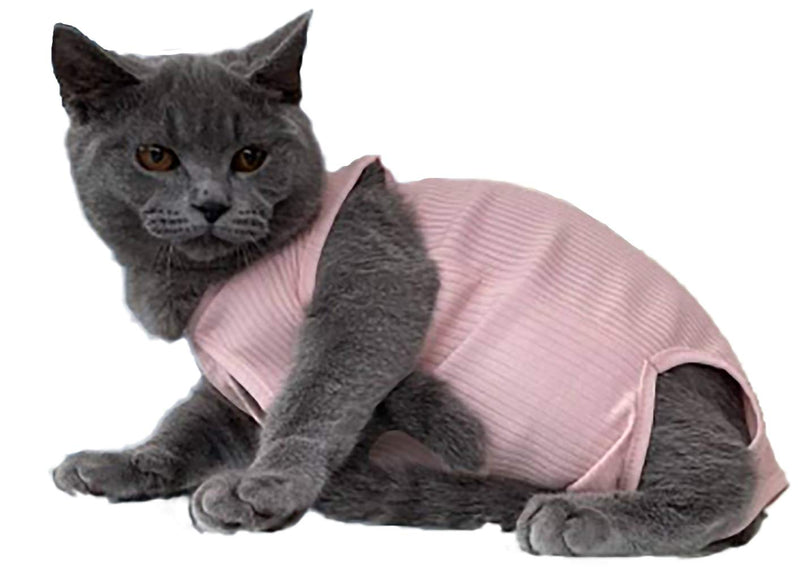 Lanyarco Pet Cat Recovery Suit Shirt Clothes 95% Cotton,Collar Alternative for Cats,Large Muted Pink L - PawsPlanet Australia