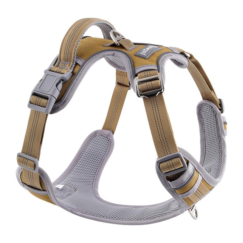 Adjustable Dog Harness - No Pull, Reflective, Soft Padded for Small, Medium, Large Dogs - Includes Leash and Collar Beige M - PawsPlanet Australia