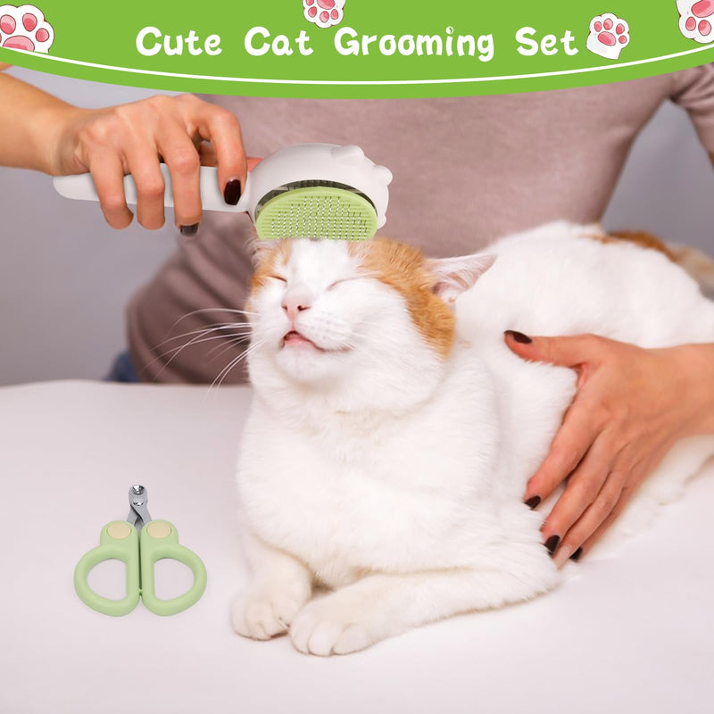 Cat Hair Cleaner Brush, Self-Cleaning Pet Brush with Release Button, Circular Cut Hole Nail Clippers for Indoor Cats (Green) Green - PawsPlanet Australia