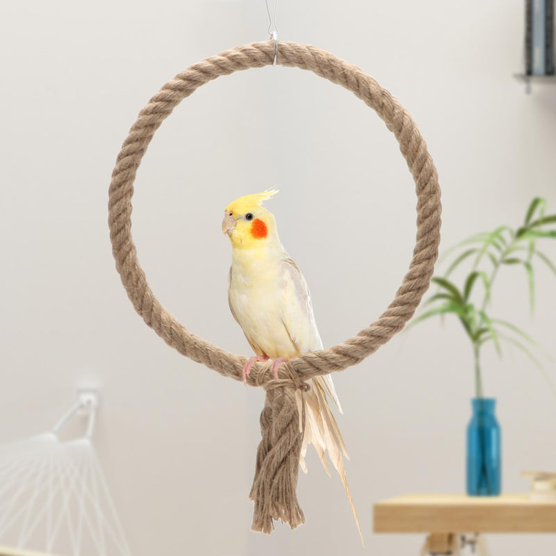 Bird Rope Swing Toy Parrot Climbing Perch Stand for Cockatiel Conure Cockatoo Parakeet Cage Hanging Decor (B: Round) B: Round - PawsPlanet Australia