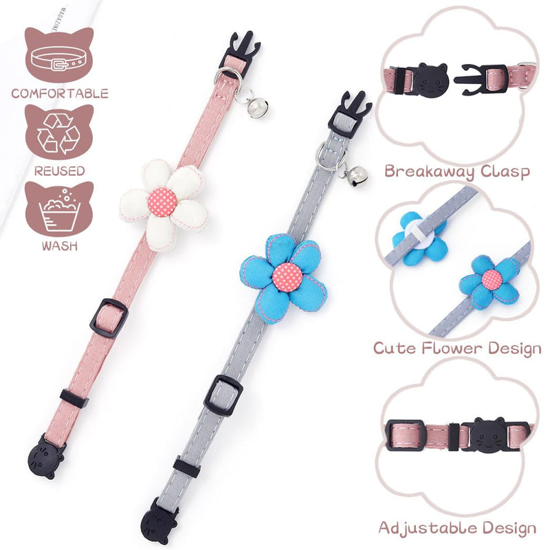 Campsis 2PCS Flower Cat Collar Pet Collar with Bell Safety Adjustable Breakaway Kitten Collars for Cats Kittens - PawsPlanet Australia