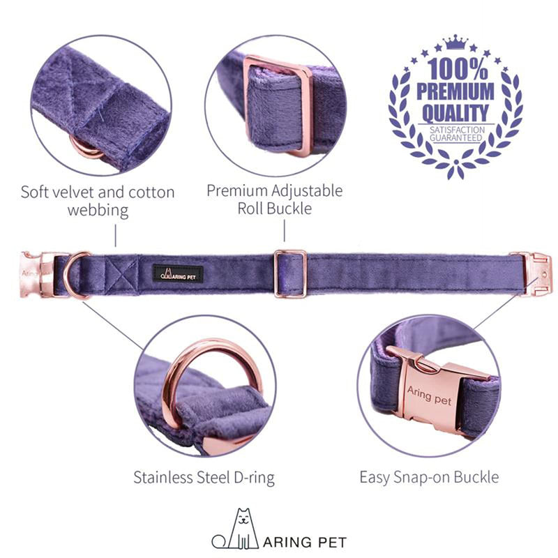 ARING PET Velvet Dog Collar and Leash Set, Soft Purple Dog Collar and Leash, Adjustable Collars for Dogs X-Large - PawsPlanet Australia