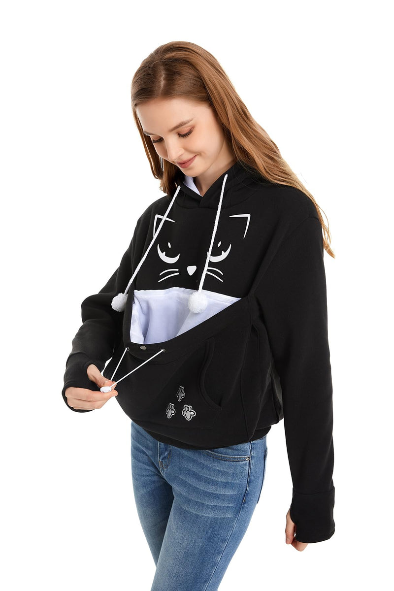 Cat Dog Pouch Hoodie Large Pet Pouch Sweatshirt Puppy Kitten Holder Carrier Pullover Top for Women 4X-Large Cat-black - PawsPlanet Australia