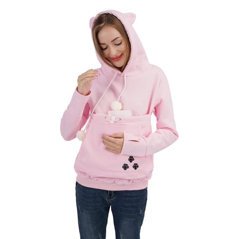 Unisex Big Pouch Hoodie Long Sleeve Pet Cat Dog Holder Carrier Sweatshirt Pink-thick Medium - PawsPlanet Australia