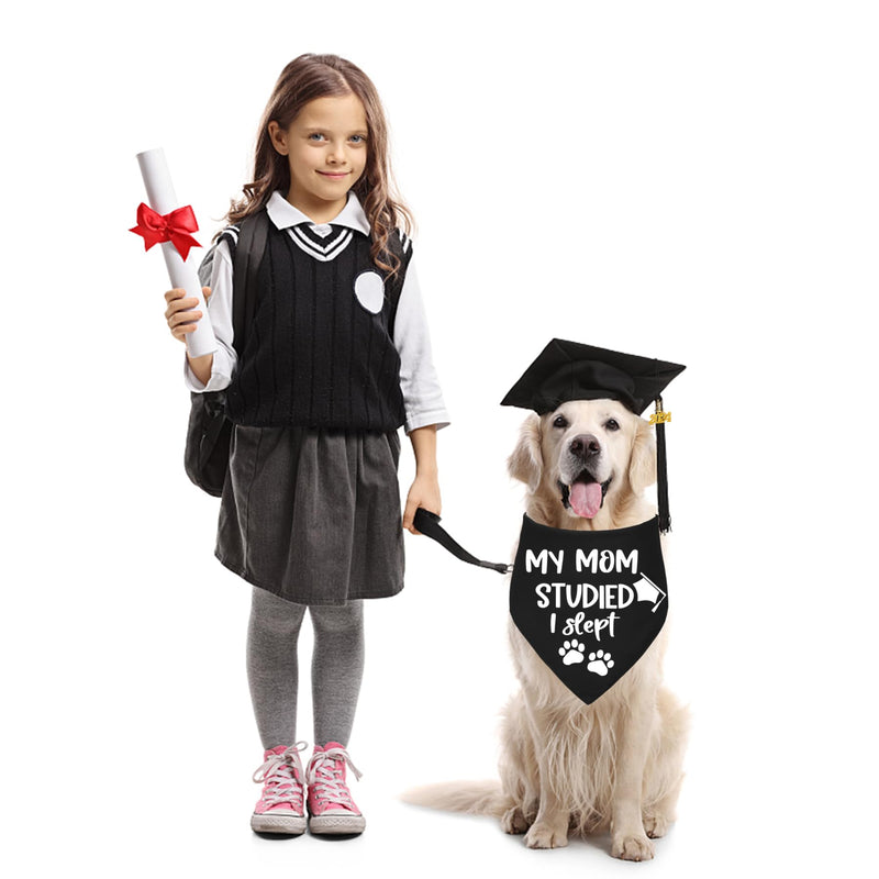 STMK Dog Graduation Cap Bandana, Graduation Dog Cap with 2024 Tassels Dog Graduation Outfits Gifts Graduation Bandana for Small Medium Large Dogs (Black, Cap & My Mom Studied I Slept Bandana) - PawsPlanet Australia