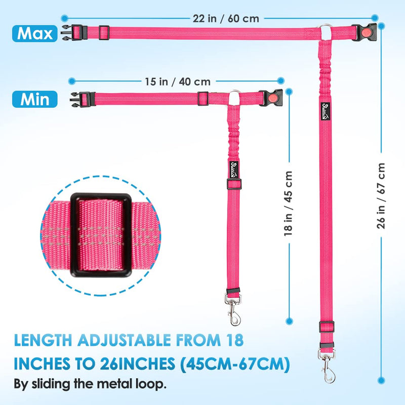 Lukovee Dog Car Seat Belt, 2 Pack Headrest Restraint Seatbelt, Adjustable Pet Safety Leads with Reflective Elastic Bungee for Dog Harness Collar Travel Daily Use (Fluorescent Pink,Headrest) A.Fluorescent Pink Headrest, 2 Pcs - PawsPlanet Australia