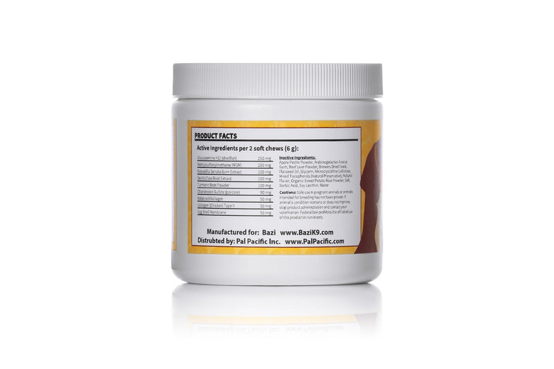 BAZI Hip & Joint Dog Chews – Glucosamine, Chondroitin, MSM, Turmeric & Collagen for Joint Health & Mobility – High-Potency Supplement for Dogs of All Breeds & Sizes – Active Lifestyle Support - PawsPlanet Australia