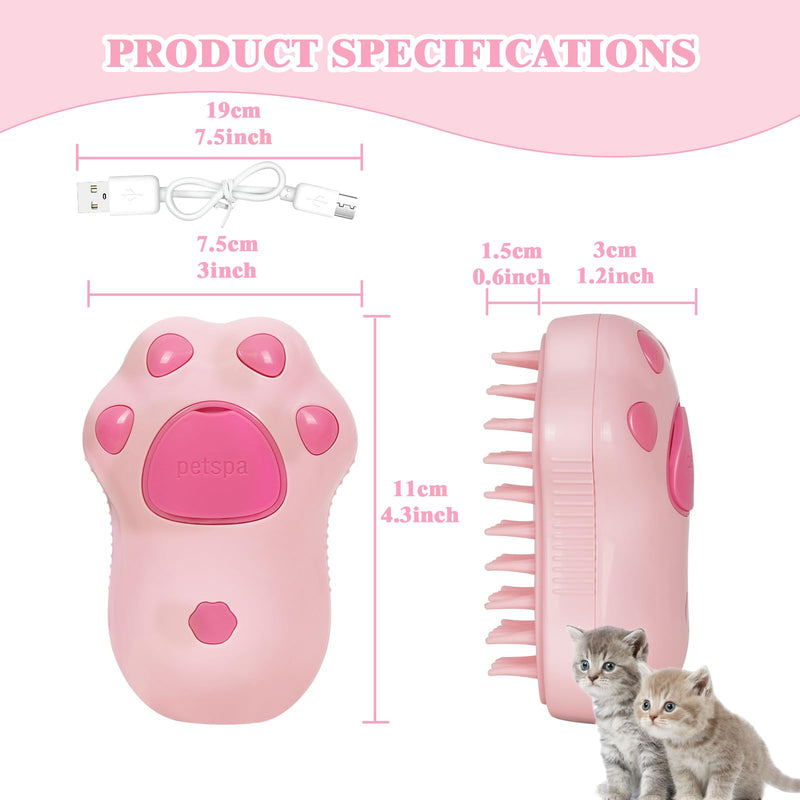 FRAMICS 3-in-1 Rechargeable Silicone Pet Brush - Steamy Self-Cleaning Massage Comb for Cat and Dog Hair Removal (Pink) 1 Pcs Cat Claw-Pink