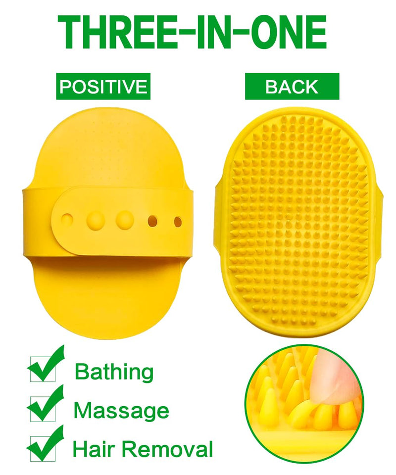 2Pack Dog Bath Brushes, Dog Grooming Brush Pet Bath Brush Scrubber Pet Shampoo Brush Soothing Massage Rubber Comb with Adjustable Ring Handle for Wet Dry Long Short Haired Dogs and Cats 2Pack Green+yellow - PawsPlanet Australia