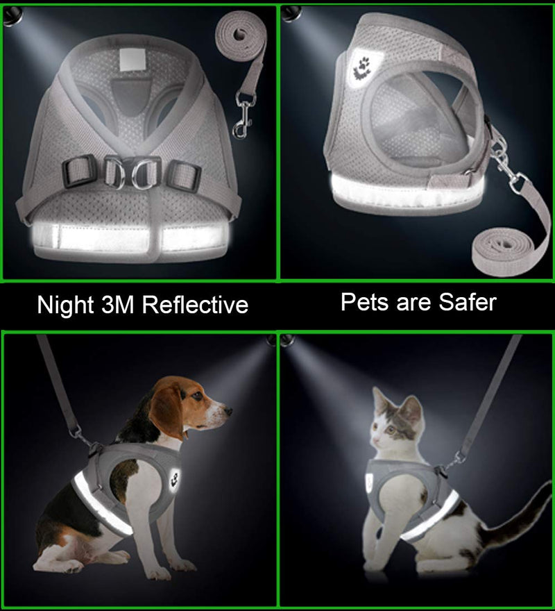 Cat Harnesses and Puppy Harness with Leashes Set, Escape Proof Cat Harness, Adjustable Reflective Soft Mesh Vest Fit Puppy Kitten Rabbit Ferrets's Outdoor Harness XS (Chest: 6" - 8") Grey