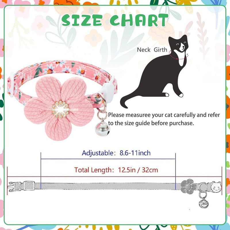 Cat Collar, HYQHYX Breakaway Kitten Collar with Flower,Rhinestone Kitty Collar with Bell, Floral Pet Collar with Safety Buckle for Cats and Puppy Dog Pink - PawsPlanet Australia