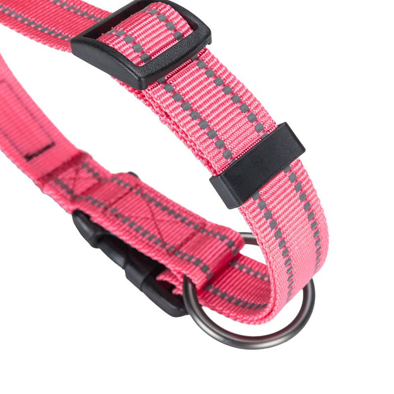EXCELLENT ELITE SPANKER Reflective Dog Collar Classic Breathable Nylon Adjustable Pet Collar with Quick Release Buckle for Boy Girl Male Female Puppies Small Medium Large Dogs Walking Training(Pink-M) M Pink