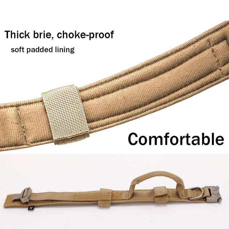 Tactical Dog Collar and Leash Set Tactical Dog Collar with Handle Bungee Leash Adjustable Military Training Nylon Collar Dog Training Collar Leash Set with Control Handleand Metal Buckle （Brown L Large (Pack of 1) Brown SET(collar+leash)