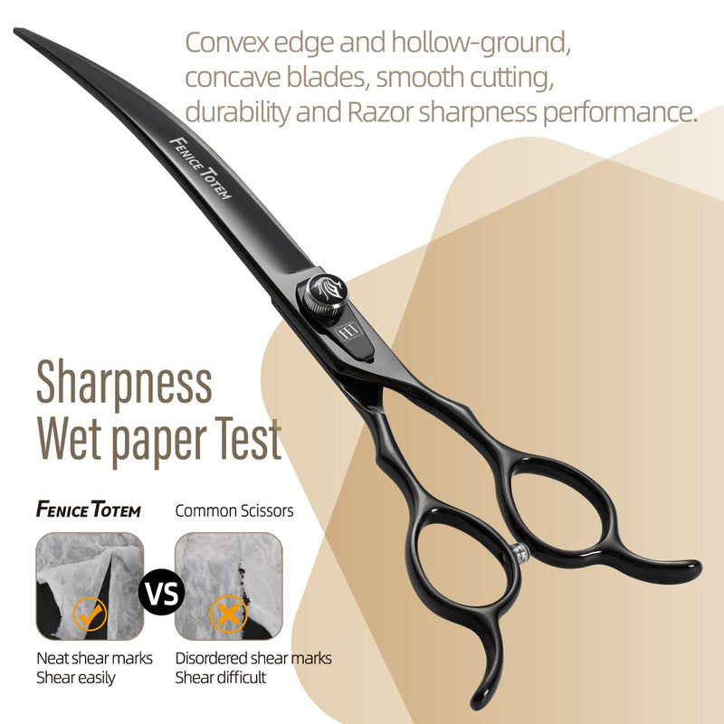 Dog Grooming Scissors: 7.5 inch Bright Black Pet Curved Shears Made Of Japanese 440C Advanced Stainless Steel Professional Grooming Scissors for Dogs Cats and Other Pets 8" - PawsPlanet Australia