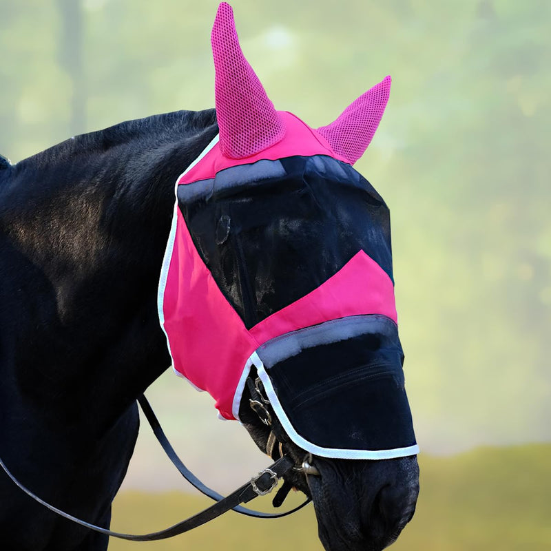 Fly Masks for Horses with Ears and Nose Cover - Comfortable Horse Fly mask with Ears for UV Protection & Sun Shield – Soft Lightweight- Breathable Horse mask(Rose red, (Cob) Medium)