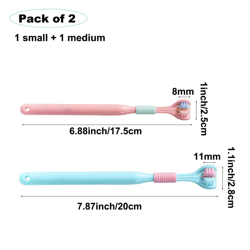 Three Sided Dog Toothbrush Kit, 2 Size Toothbrush for Adult Puppy with Small Soft Head, Pet Teeth Deep Clean Dense Brush, Small Dog Tooth Cleaning