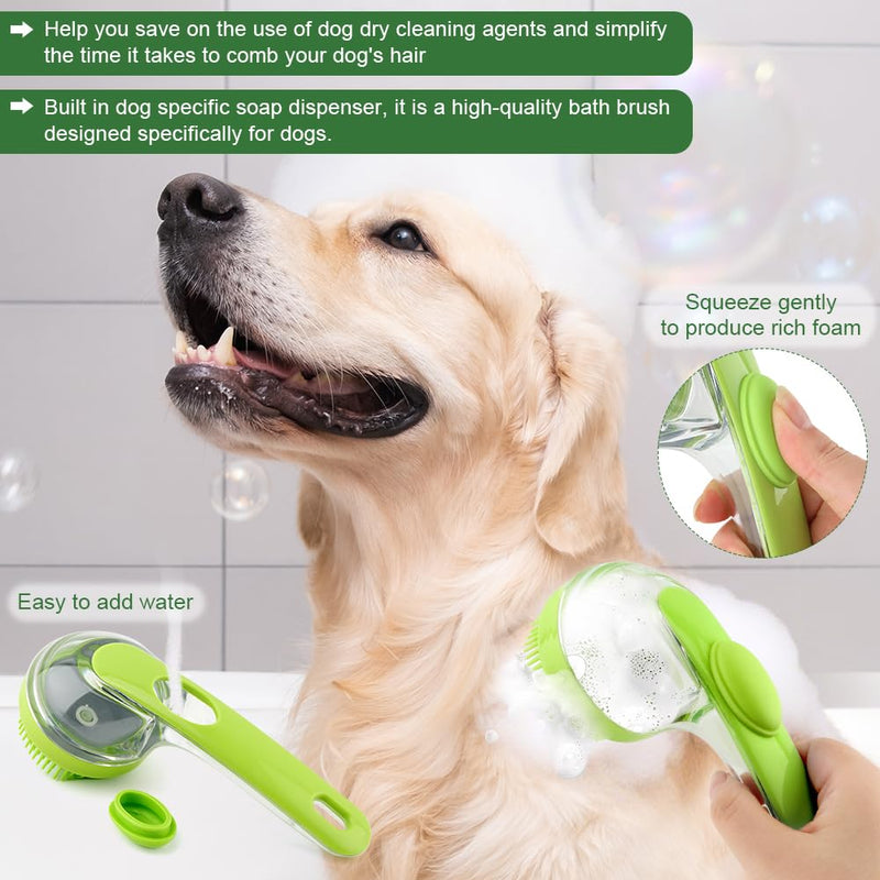 Pet Bath Brush, 2 in 1 Dog Bath Brush with Built-in Shampoo Dispenser, Pet Wash Brush with Double Head Toothbrush, Grooming Massage Brush for Dogs & Cats Green - PawsPlanet Australia