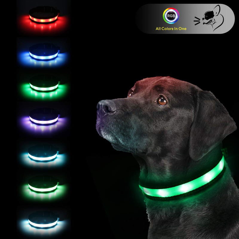 Light Up Dog Collars,Safety LED Dog Collars USB Rechargeable 7 Changing Colors Glow in The Dark Dog Walking Light,Neon Adjustable Safety Buckle Lighted Dog Collar for Small/Medium/Large Dogs, S Size S (13.4-17" / 34.0-43.2 cm)