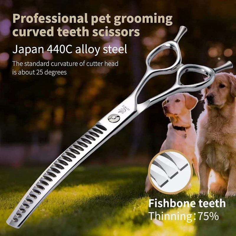 Fenice Peak Dog Grooming Shears Curved Chunker Scissors for Dogs and Cats Face Body Trimming Shears 440C 7'' fishbone teeth 7'' - PawsPlanet Australia