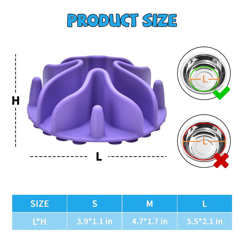 Slow Feeder Dog Bowls Insert, Silicone Dog Slow Feeder Bowl with Strong Suction Cups Perfect for Stainless Steel Glass Ceramic Dog Bowls (Purple, Large Size) Large(5.5in) Purple - PawsPlanet Australia