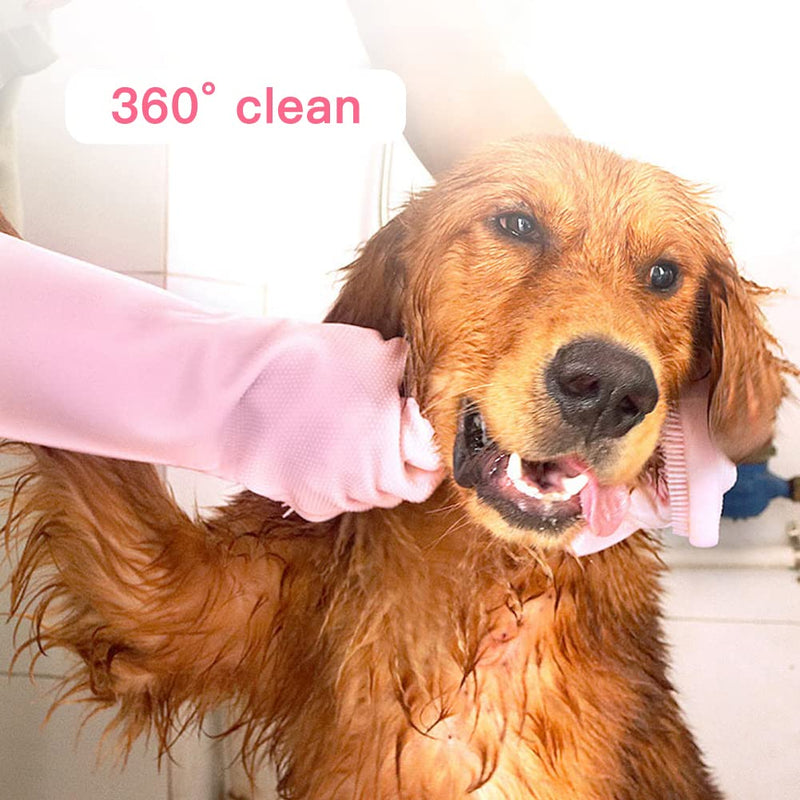 WAYUTO Long Sleeve Silicone Grooming Gloves - Cat & Dog Massaging, Hair Removal, Bathing, Shampoo Gloves for Kitchen, Bathroom and Pet Shop Use - Blue - PawsPlanet Australia