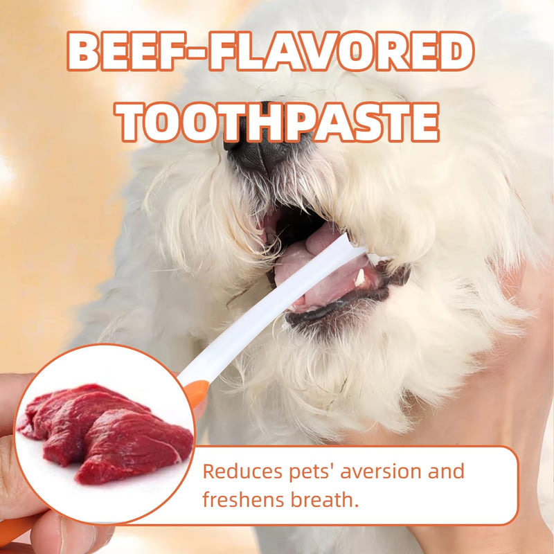 Dog Toothbrush Set, Dental Care Dog Set with Toothpaste for Dogs and Dogs Dental Care Fingerling and Dog Toothbrush, Protect Your Teeth, Removes Plaque and Bad Breat, Beef Flavor