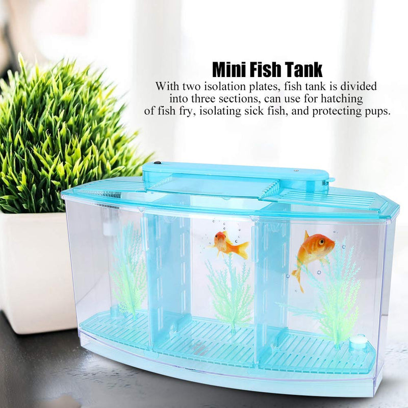 Acrylic Fish,Bowl, Aquarium Fish LED Acrylic Three Divisions Breeding Isolation Box for Small Fishes (Blue) Blue