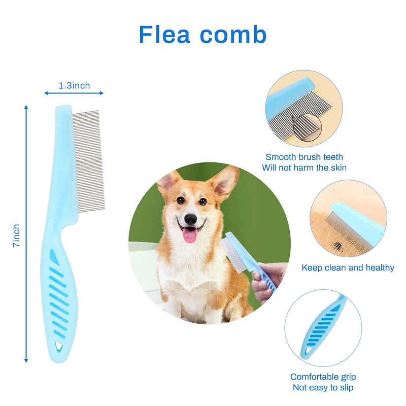 5-in-1 Grooming Kit - Supplies for Short and Long Hair Dogs, Bath Brush, Dematting Rake and Comb (Set of 5, Blue) Set of 5 - PawsPlanet Australia