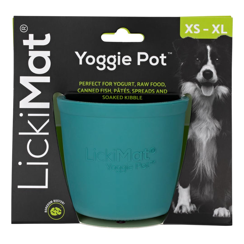 LICKIMAT Yoggie Pot – Distraction, Fun and Enrichment. Long Lasting Rubber Licking Treat Dispenser for All Dog Sizes and Slow Feeder for Small Dogs. The Newest LickiMat Turquoise